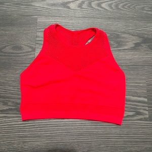 Fabletics high neck racer back red sports bra.